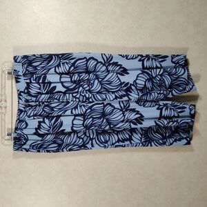 09543 Susan Graver blue tropical print linen blend cropped pants L